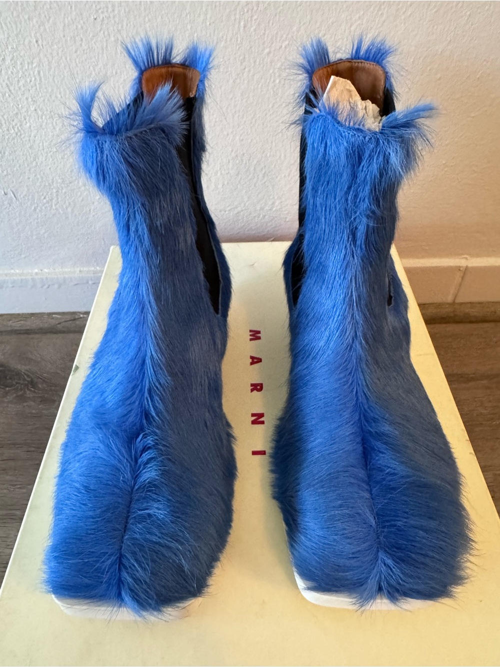Marni Vibrant Blue Fur Ankle Boots